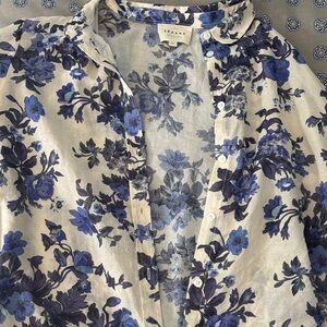 Sezane Pierrot Blue and Cream Floral Blouse